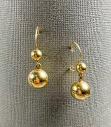 14k Yellow Gold Drop Double Orb Pierced Earrings