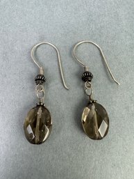 Silver Tone Pierced Earrings With Tan Translucent Stones