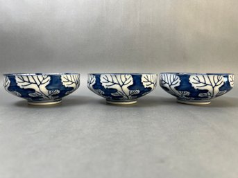 3 Vintage Blue And White 8 Sided Bowls.