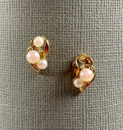 14K Yellow Gold, Pearl And Diamond Pierced Earrings