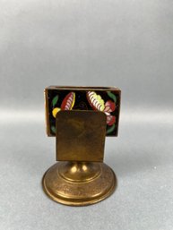 Vintage Brass And Enamel Matchbox Holder With Vintage Matches.