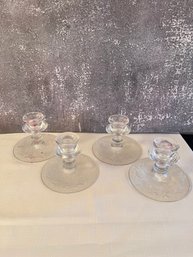 Set Of 4 Cut Glass Candleholders.  *Local Pick-Up Only*