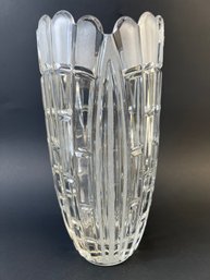 Lead Crystal Cut Glass Vase With Frosted Tips.