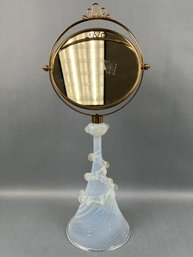 Vintage Brass And Opalescent Glass 2 Sided Vanity Mirror.