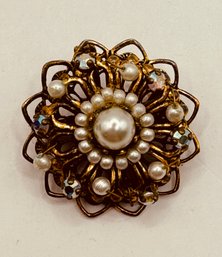 Vintage Brooch/pendant With Rhinestones And Pearls