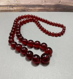 Beautiful Cherry Red Bakelite Round Beaded Necklace