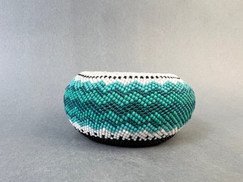 Glass Beaded Woven Small Basket.