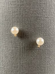 14K Yellow Gold, Pearl And Diamond Pierced Earrings