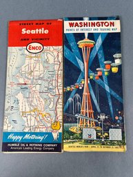 2 Vintage Seattle And Washington Maps.