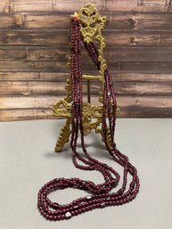 6 Strand Red Stone Beaded Necklace - Possibly Garnet