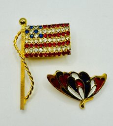 Patriotic Flag And Butterfly Pin