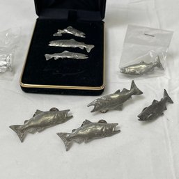 Lot Of 9 Fine Pewter GG Harris 1987 Salmon Fish Pins