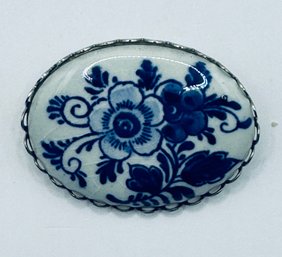 Blue And White Floral Brooch