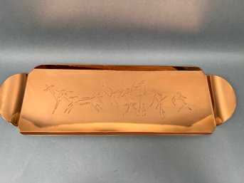 Made In Rhodesia Copper Platter Depicting Cave Drawings.