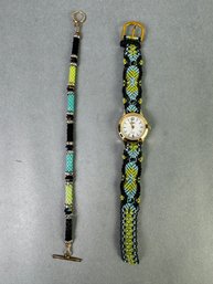 Ladies Timex Watch With Macrame Band And Matching Bracelet