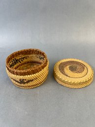 Woven Small Makah Basket With Eagle.