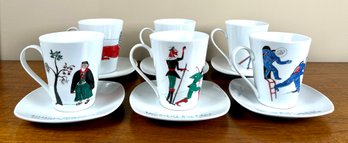 Set Of 6 Iomography Pictorial Cup & Saucers