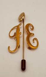 Gold Tone Initial Pins F And E And Stick Brooch - Initial F