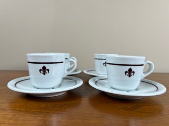 Set Of 4 IPO Demetasse Cups & Saucers With Fleur De Le Accent