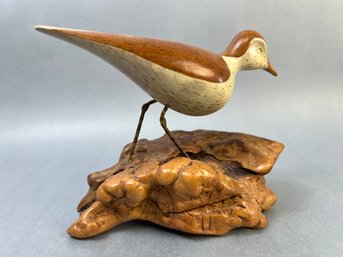 Vintage 1970 Jack Francis Signed Carved Wood Shorebird.