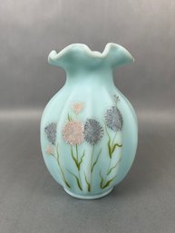 Hand Painted Fenton Blue Vase Tammy Watson