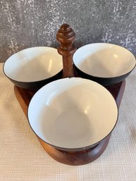 Enamel Relish Dip Bowls On Wood Tray *Local Pick-Up Only*