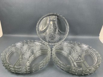 7 Vintage Beaded Edge Divided Dishes With Bounty Wreath Embossed.