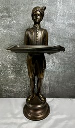 Metal Servant With Tray Statue
