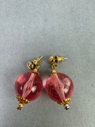 Gold Tone Pink Pierced Earrings