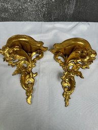 Pair Of Gold Vintage Made In Italy Wall Sconces