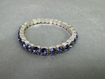 Silver Tone Stretchy Blue Rhinestone Bracelet