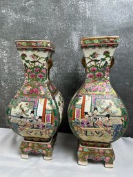 Pair Of Chinese Vases With Stands Famille Rose