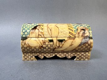 Asian Carved Bone Double Side Trinket Box.