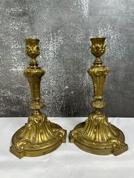 Pair Of Ornate Brass Candle Sticks