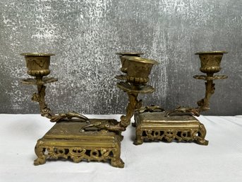 Pair Of Small Brass Candle Holders