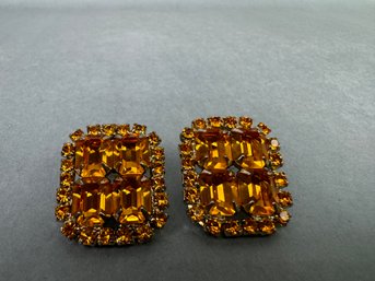 Amber Rhinestone Pierced Earrings