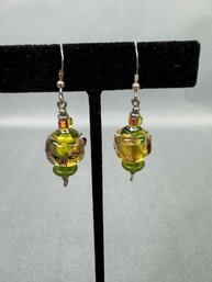 Sterling Silver Pierced Earrings With Green/yellow Colors