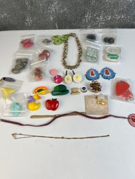 Lot Of Pins, Earrings And Necklaces.