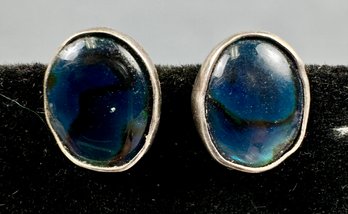 Sterling And Blue Stone Stud Earrings