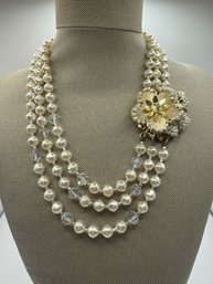 3 Strand Faux Pearl And Floral Embellishment
