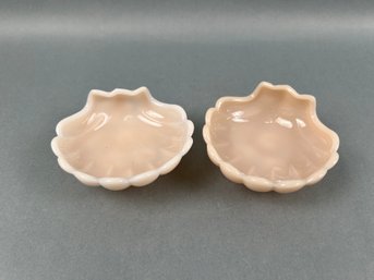 Two Cambridge Crown Tuscan Pink Footed Seashell Compotes