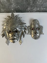 2 Tin Masks With Glass Eyes.