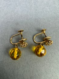 1/20th Gold Fill Screw On Earrings With Gold Translucent Stone