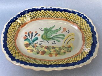 Made In Mexico Small Dish With Bird Motif Signed.