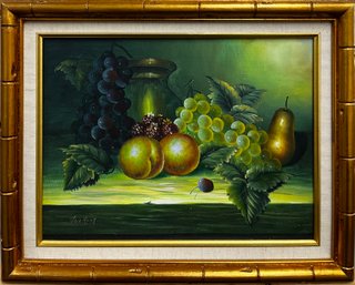 Signed Original On Canvas Still Life Grapes & Peaches Van Hunt *Local Pickup Only*