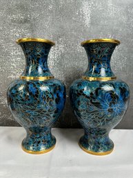 Pair Of Blue Cloisonne Vases