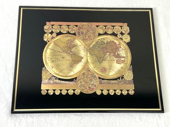 Vintage Map Of The World Art Print Decor In Picture Frame *local Pick Up Only*