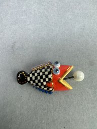 Colorful Fish With Pearl Pin