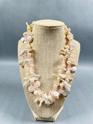 Rose Quartz And Pearl Double Strand Necklace