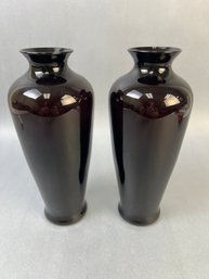 2 Purple Glass Vases.